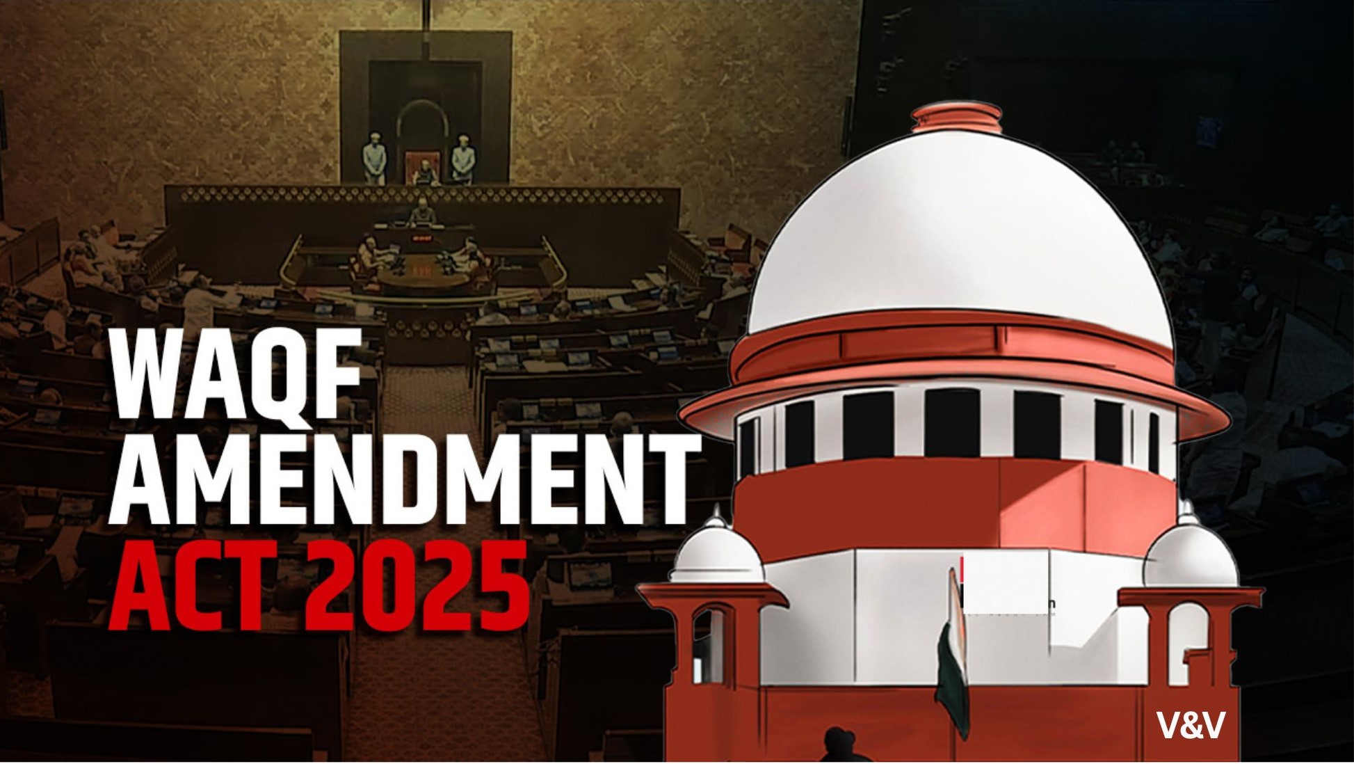 Illustration of the Waqf Amendment 2025 in supreme court headlines, symbolizing legal and religious tension in India.